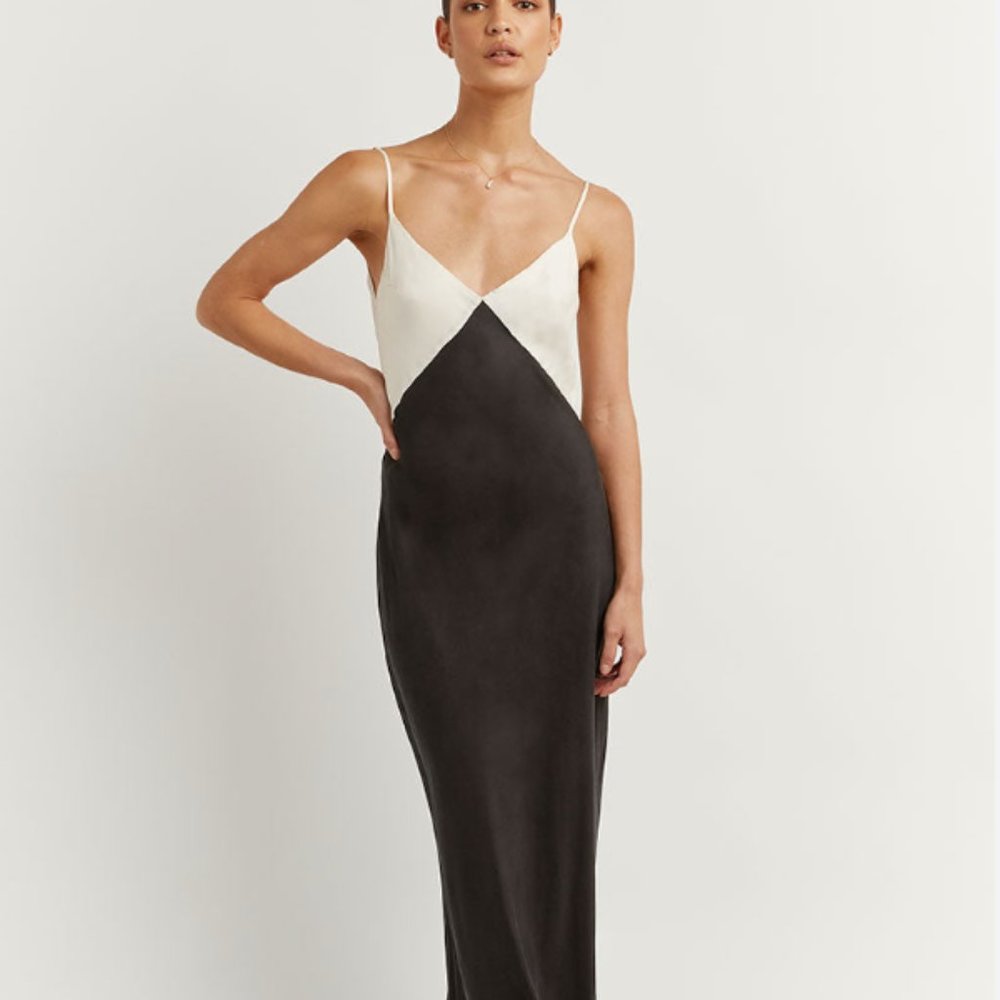 SEREN BLACK TWO TONE MIDI DRESS - 10 / BLACK